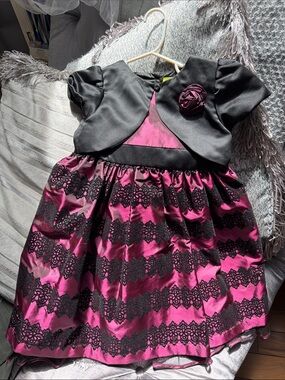 Penelope Mack Fuchsia and Black Lace Formal Dress with Bolero